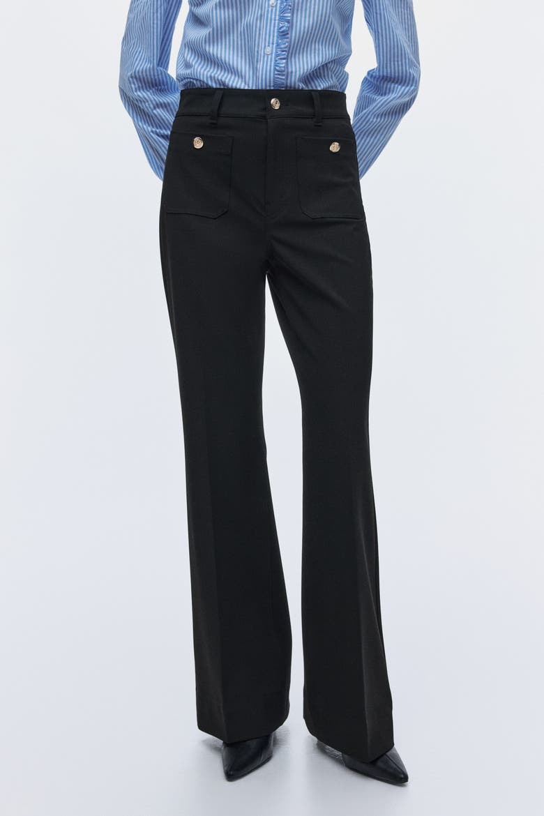 Flared Twill Trousers, Alternate, color, Black