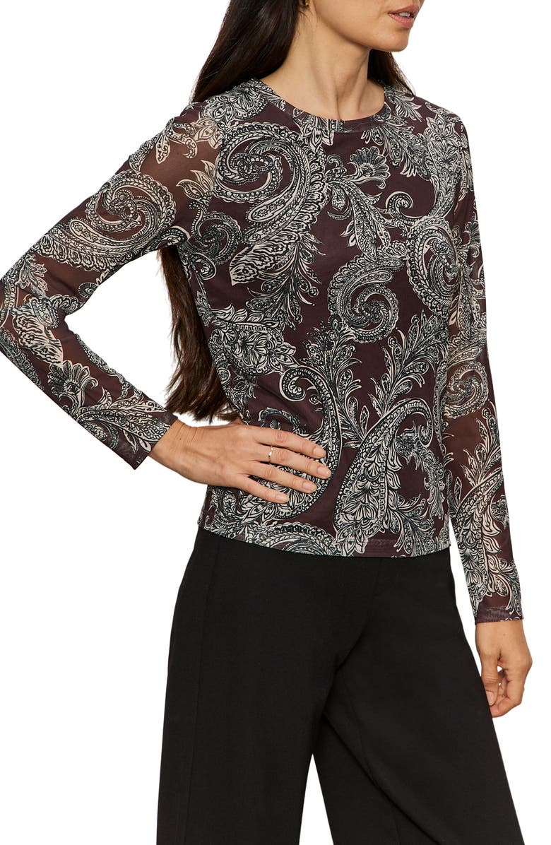 Sanctuary Floral Print Long Sleeve Mesh Top, Alternate, color, Mineral Paisley