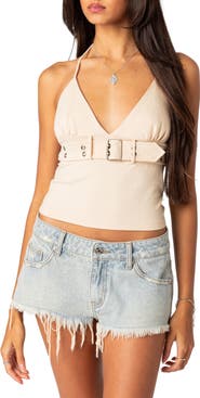 EDIKTED Birdie Belted Crop Halter Top