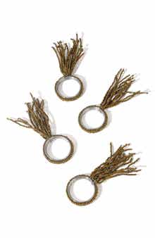 Golden Tassel Set of 4 Beaded Napkin Rings