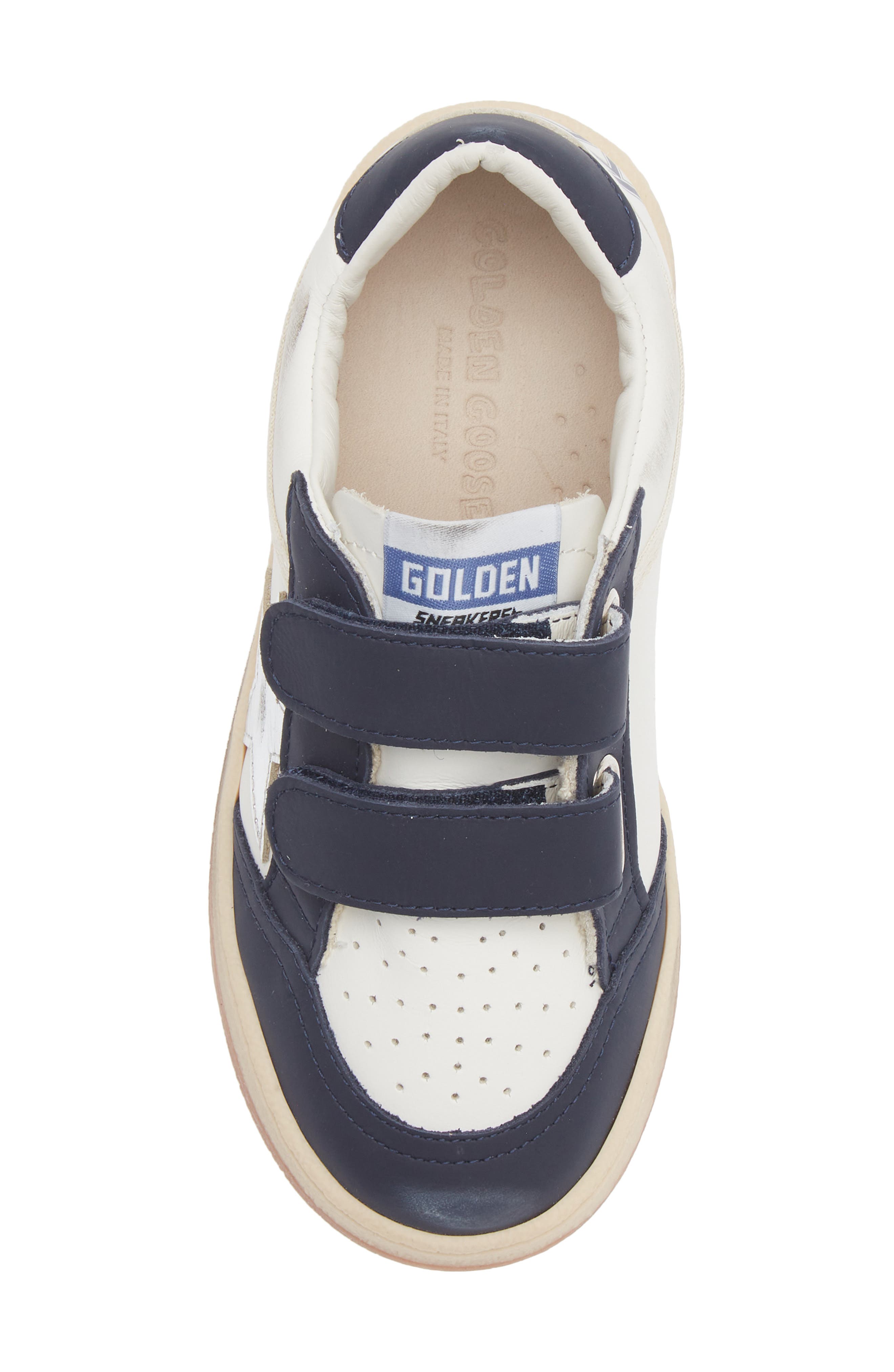 Kids' Ball Star Sneaker, Alternate, color, WHITE/ SILVER/ DARK BLUE