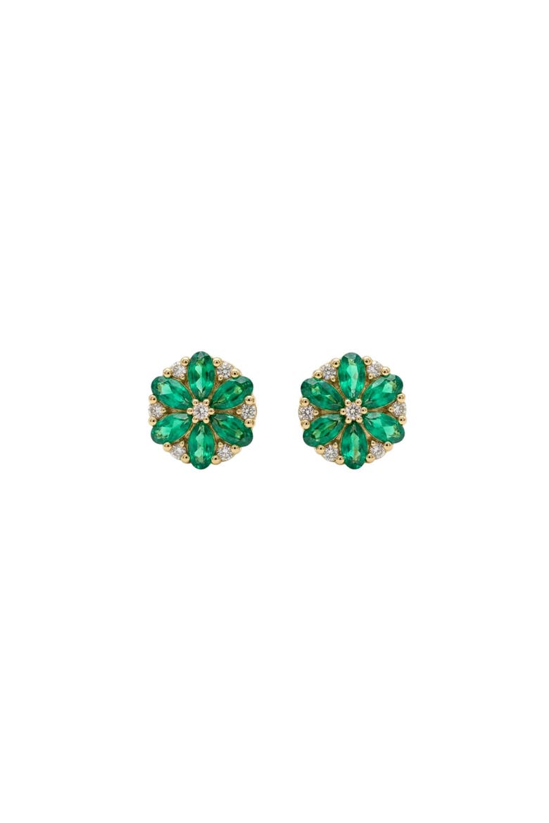 Pear Emerald & Round Diamond Floral Studs, Main, color, Green