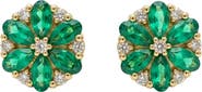 Qirat Fine Jewelry Pear Emerald & Round Diamond Floral Studs