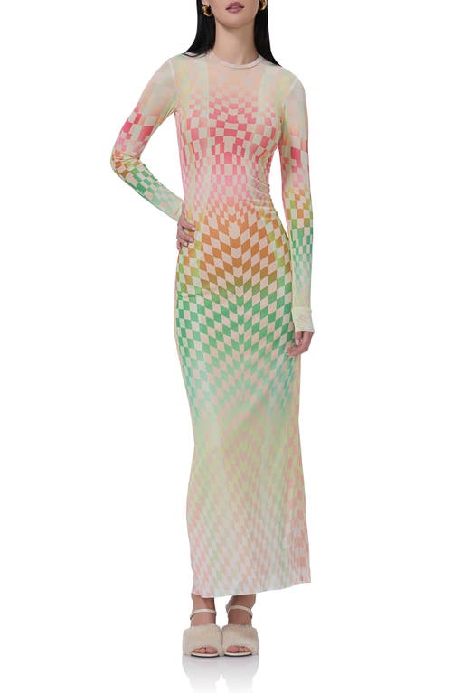 Afrm Didi Printed Long Sleeve Mesh Maxi Dress In Pastel Ombre