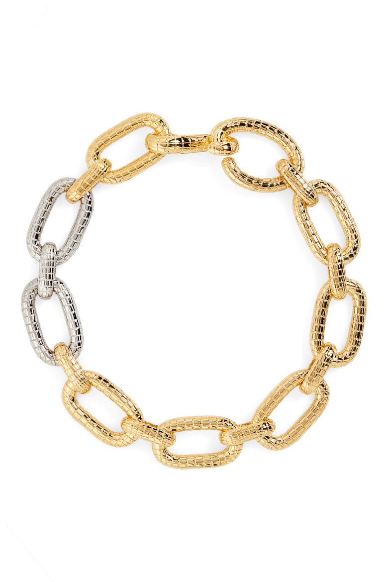 Mosaic Two-Tone Chain Link Necklace, Main, color, GOLD
