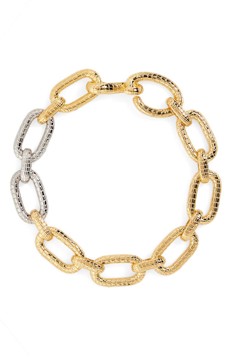 Oscar de la Renta Mosaic Two-Tone Chain Link Necklace, Main, color, Gold