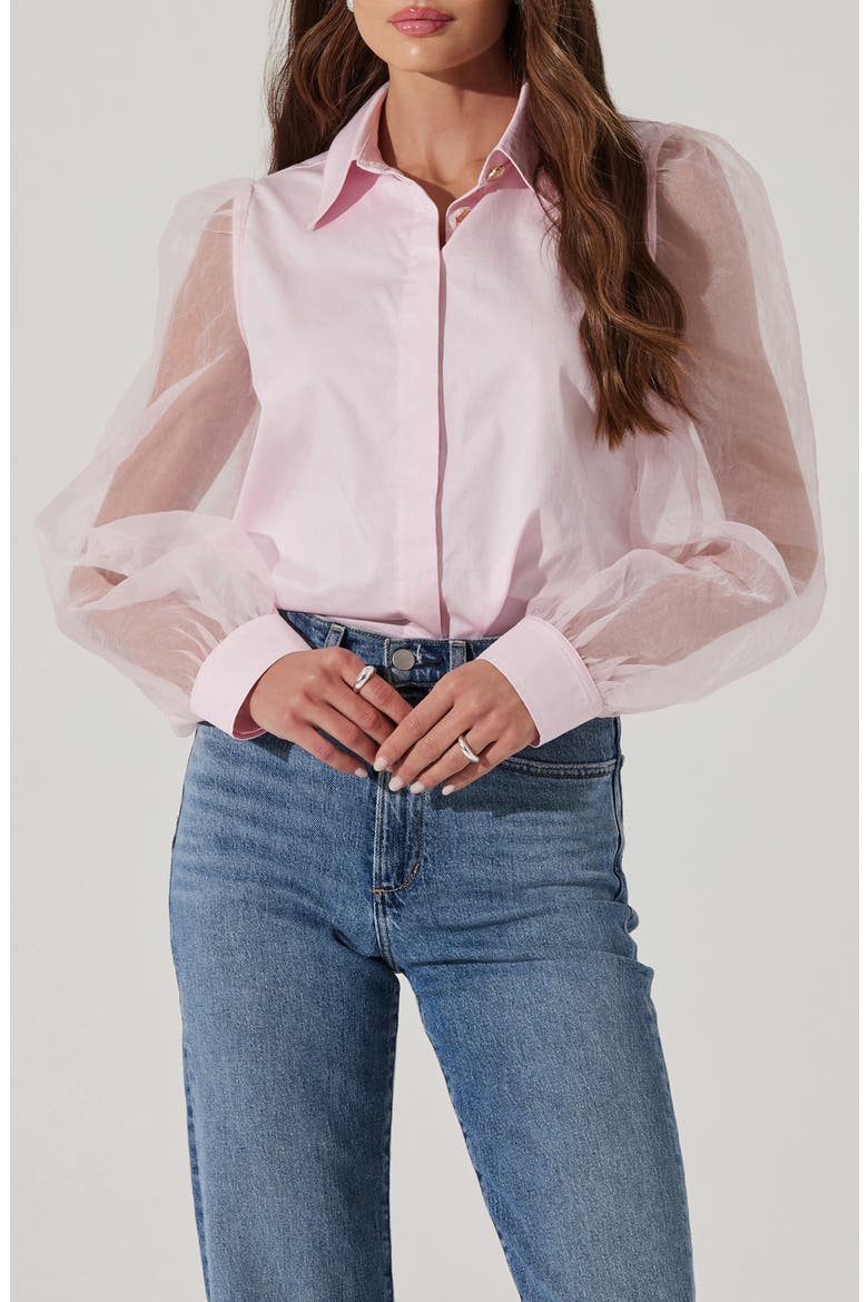 Sheer Sleeve Shirt, Main, color, PINK