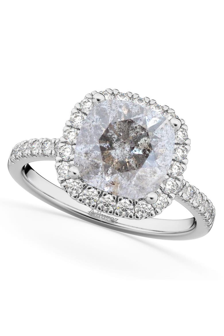 Cushion Cut Salt & Pepper Diamond Engagement Ring 14k, Main, color, 2.55ct/White Gold