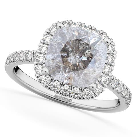 Cushion Cut Salt & Pepper Diamond Engagement Ring 14k