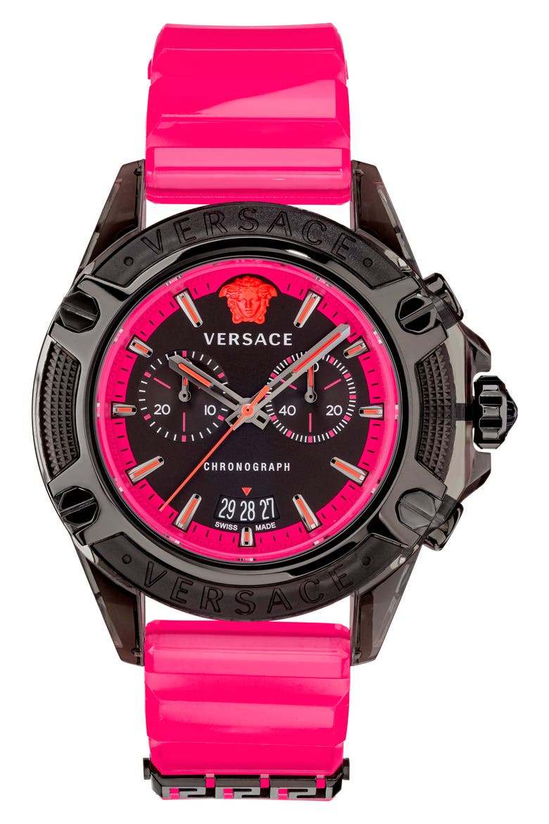 Icon Active Chronograph Silicone Strap Watch, 44mm, Main, color, PINK /BLACK