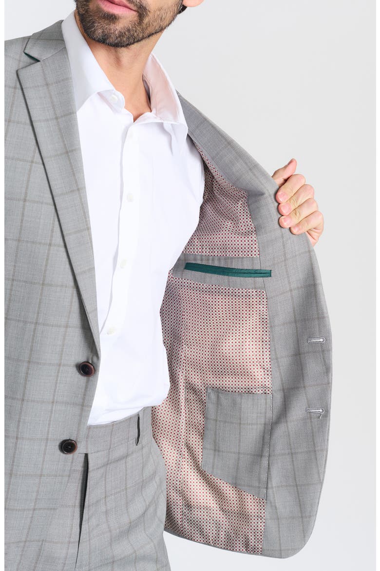 Grey Windowpane Plaid Wool Blend Suit, Alternate, color, GREY