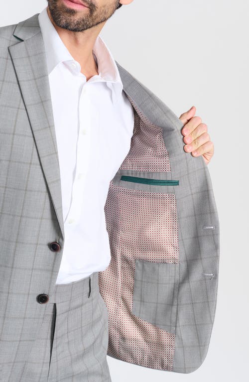 Cricketeer Grey Windowpane Plaid Wool Blend Suit In Grey