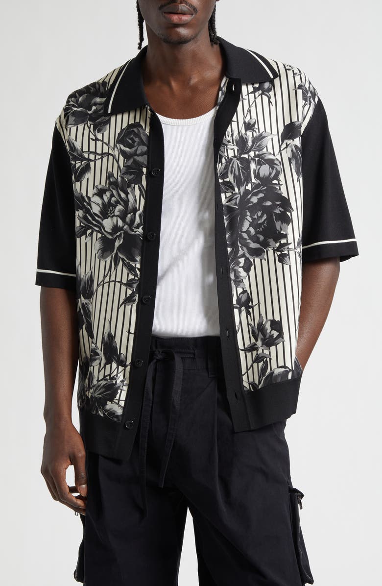 Dolce&Gabbana Oversize Floral 
Stripe Short Sleeve Silk 
Cotton Shirt, Main, color, Ramage Peo/ Beige