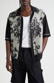 Dolce&Gabbana Oversize Floral & Stripe Short Sleeve Silk & Cotton Shirt