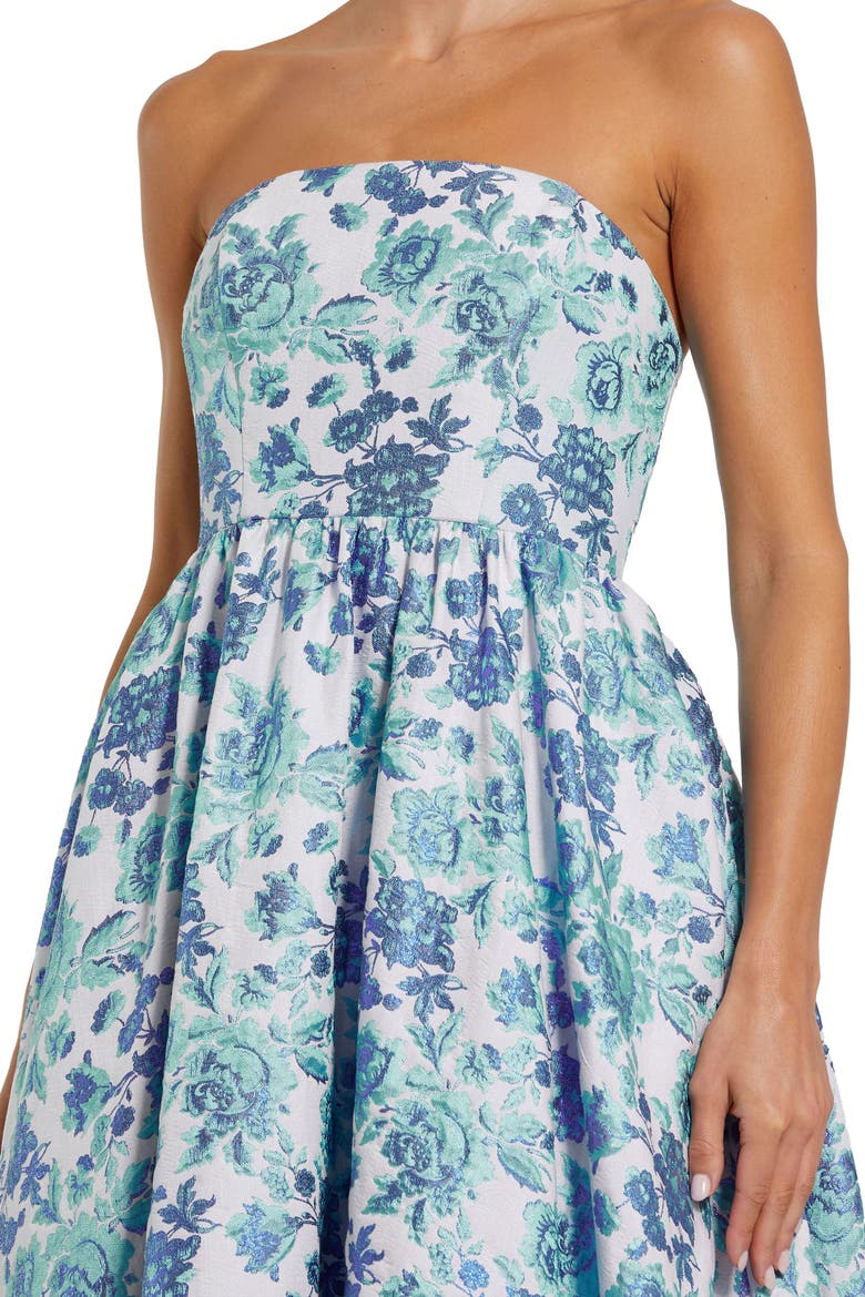 Floral Brocade Strapless A Line Midi Dress, Alternate, color, Blue Multi