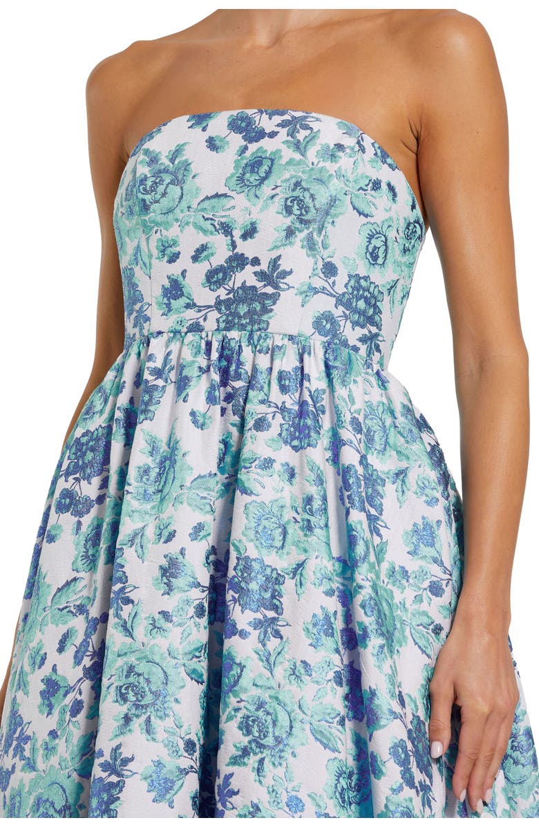 Mac Duggal Floral Brocade Strapless A Line Midi Dress, Alternate, color, Blue Multi