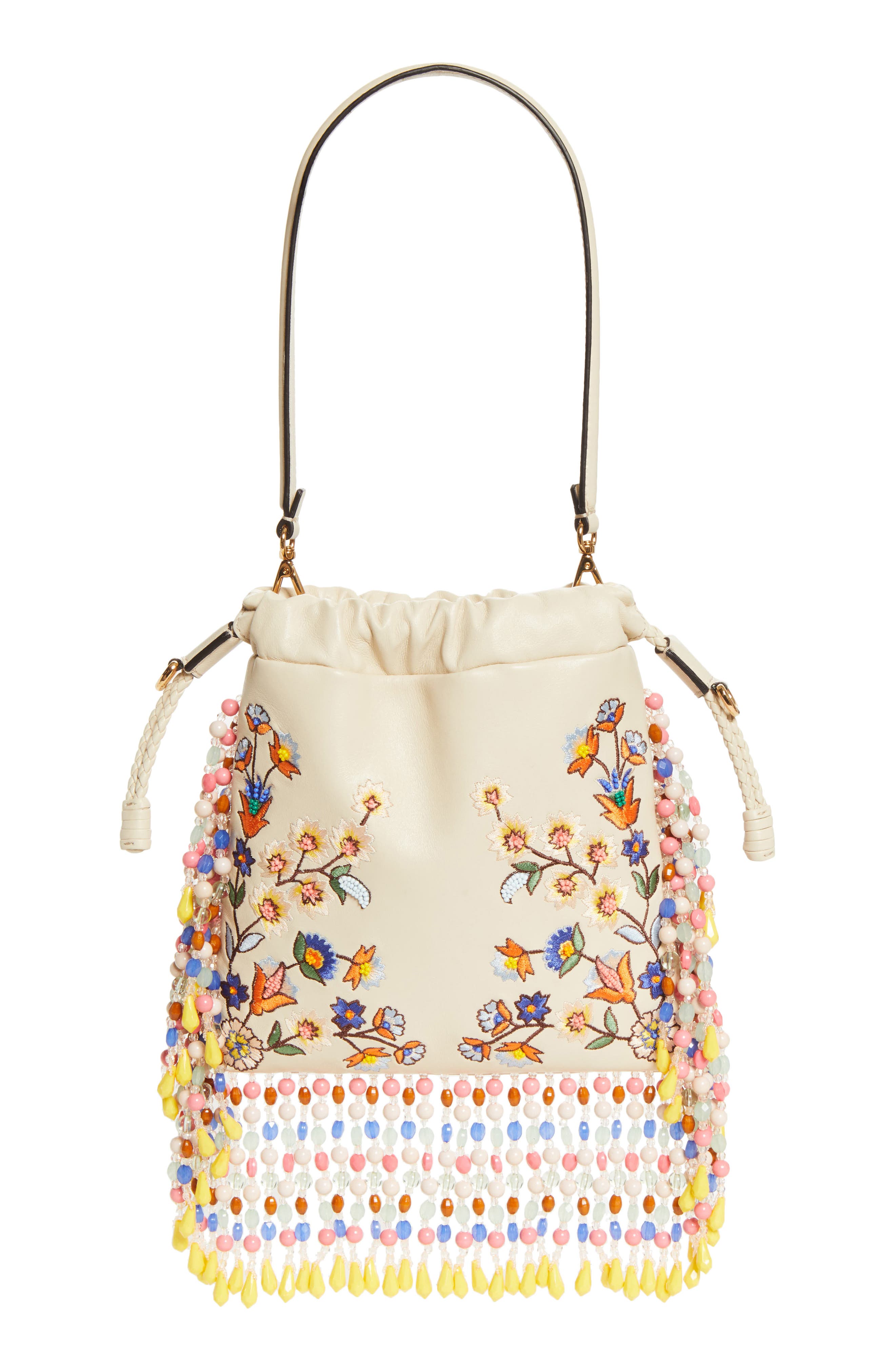 Etro Kalispera Embroidered Leather Shoulder Bag, Main, color, W4567 Print On White Base
