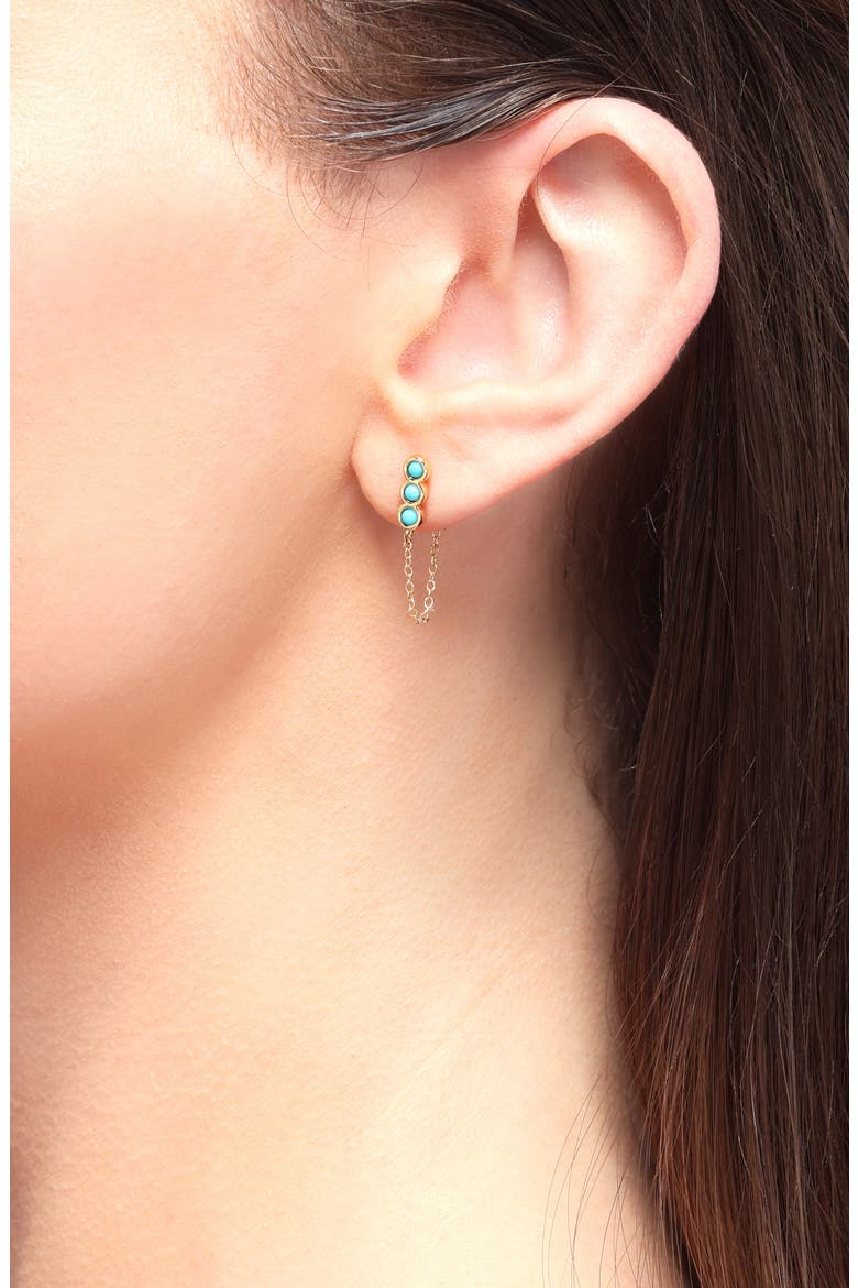 Demi-Fine Bezel Set Turquoise Chain Stud Earrings, Alternate, color, TURQUOISE MULTI