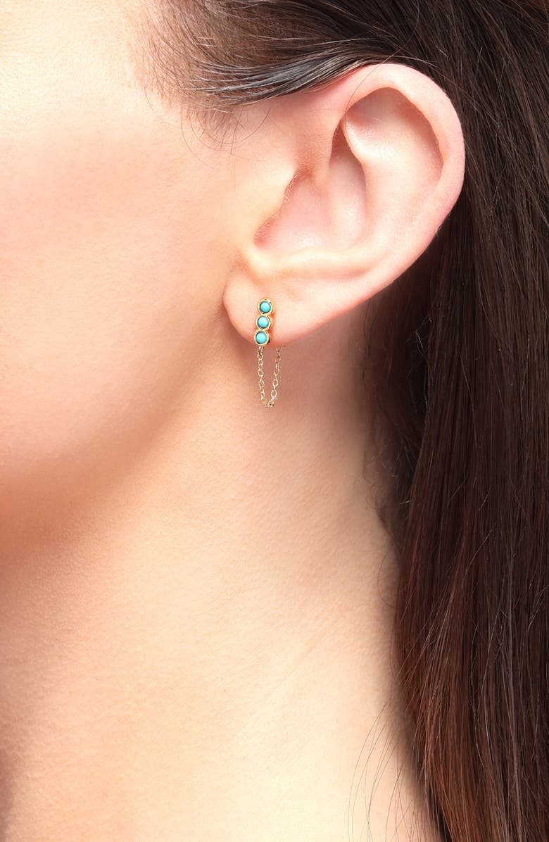 Madewell Demi-Fine Bezel Set Turquoise Chain Stud Earrings, Alternate, color, Turquoise Multi