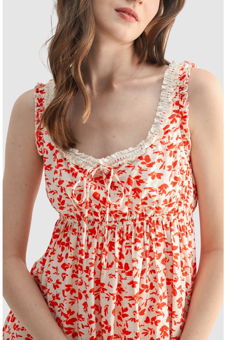 Lace Trim Ruffle Minidress, Alternate, color, CREAM RED