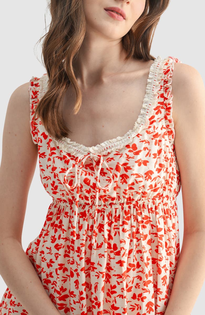 Lush Lace Trim Ruffle Minidress, Alternate, color, Cream Red