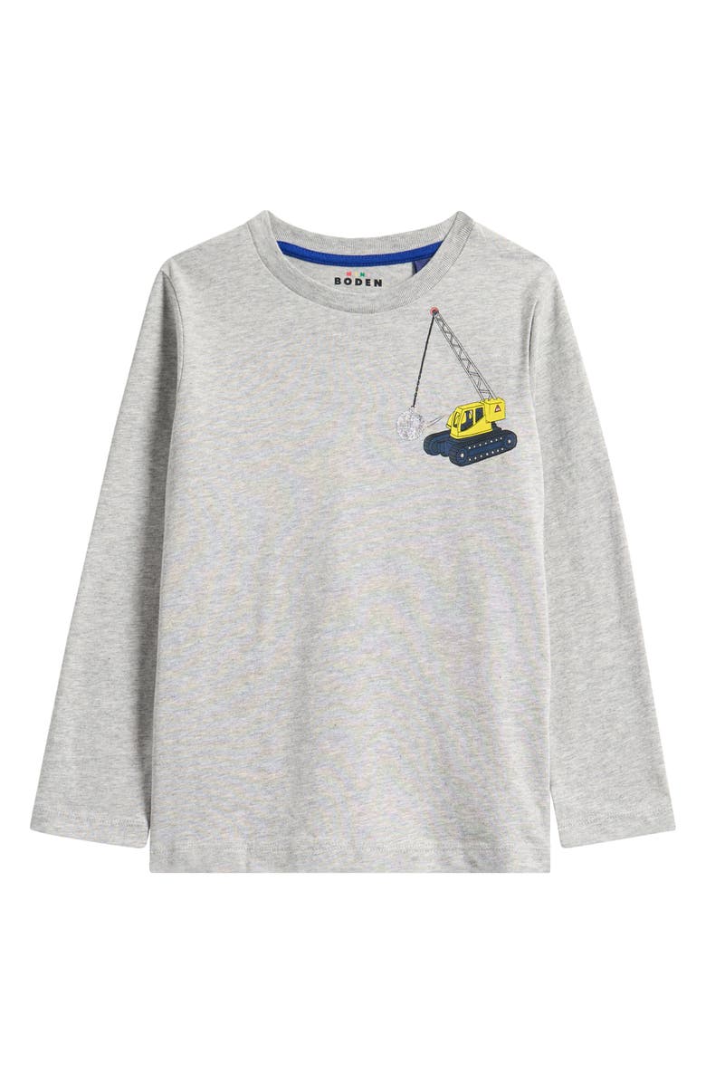 Mini Boden Kids' Front & Back Graphic T-Shirt, Main, color, Grey Marl Vehicles