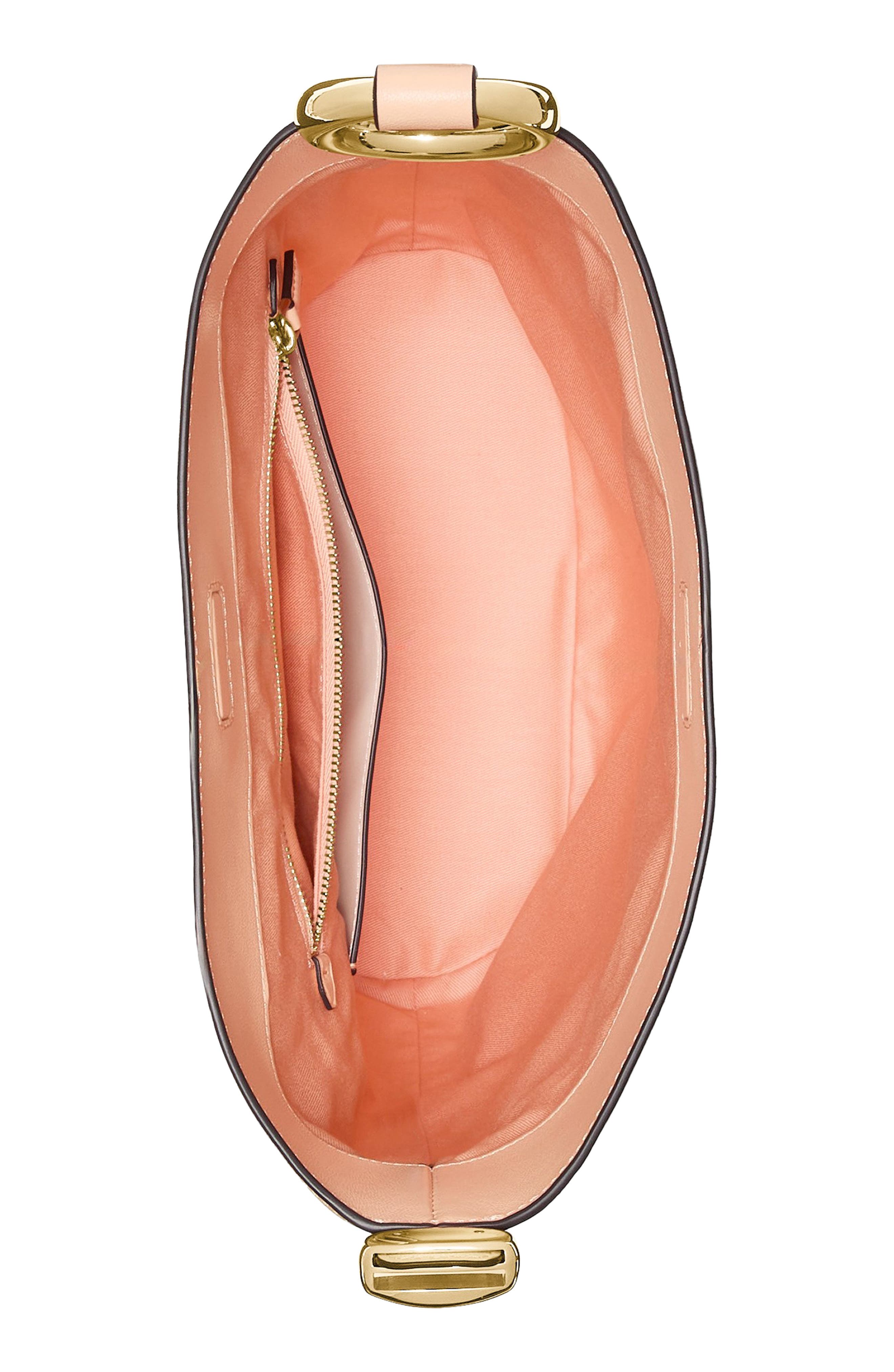 halo fine grain leather bucket bag, Alternate, color, LIGHT CANTALOUPE