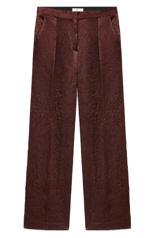 Mango Crinkled Effect Straight Leg Pants In Burgundy