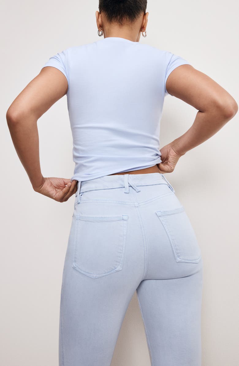 Good American Soft-Tech Good Curve Frayed High Waist Ankle Straight Leg Jeans, Alternate, color, Winter Sky001