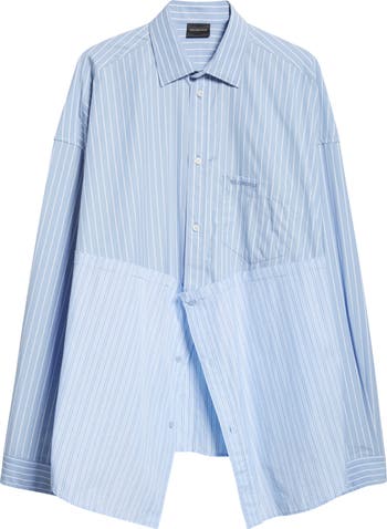Balenciaga Cut Up Stripe Asymmetric Oversize Cotton Button Balenciaga Cut Up Stripe Asymmetric Oversize Cotton Button