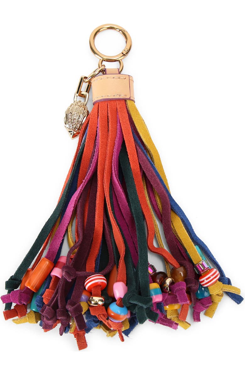 Kurt Geiger London Leather Beaded Tassel Charm, Main, color, Burgundy