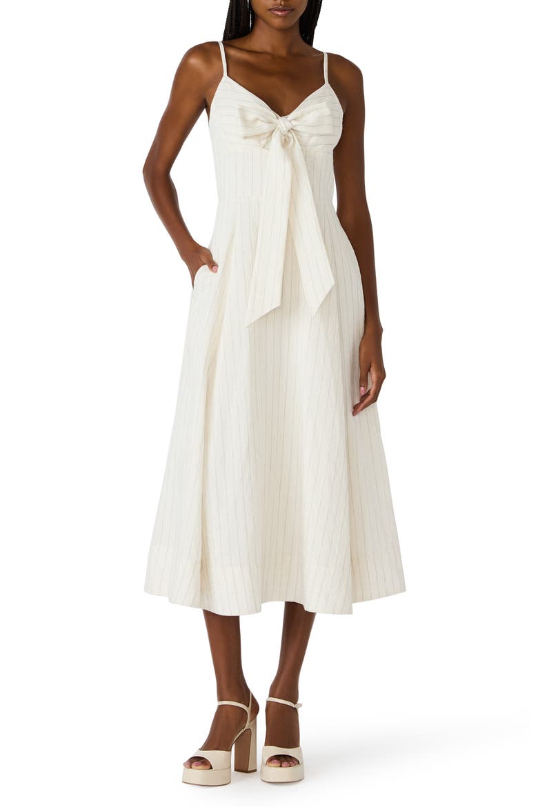Luna Bow Front Sleeveless Midi Dress, Main, color, HEATHER LINEN