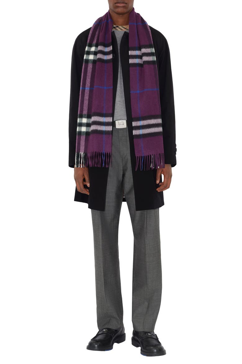 Giant Check Cashmere Scarf, Alternate, color, PANSY PURPLE