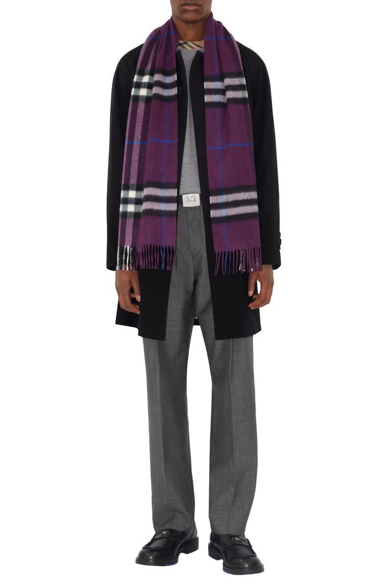Burberry Giant Check Cashmere Scarf, Alternate, color, Pansy Purple