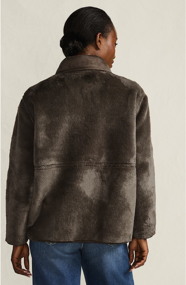 Lands' End Reversible Shearling Fleece Button Front Coat, Alternate, color, Brown