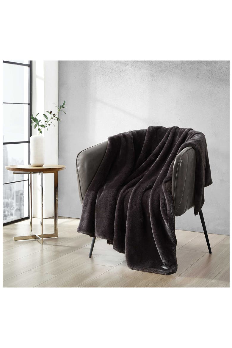 Solid Faux Fur Throw, Alternate, color, DARK BROWN