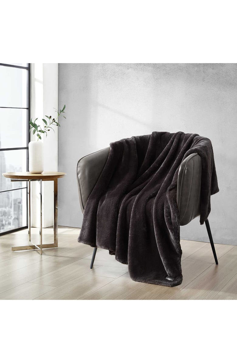 Kenneth Cole New York Solid Faux Fur Throw, Alternate, color, Dark Brown