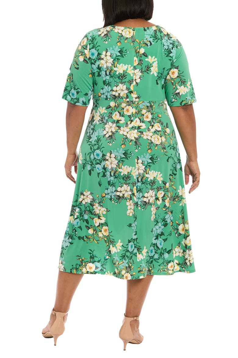 Floral Keyhole Short Sleeve Midi Dress, Alternate, color, GREEN MULTI