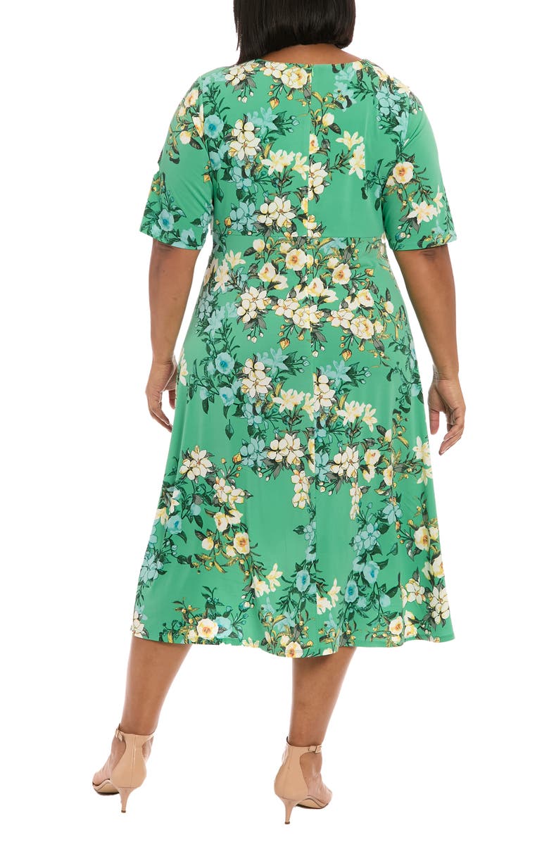 London Times Floral Keyhole Short Sleeve Midi Dress, Alternate, color, Green Multi
