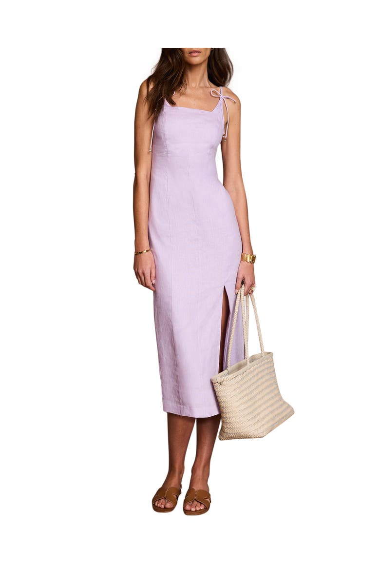 Linen Bow Detail Midi Dress, Main, color, Lilac