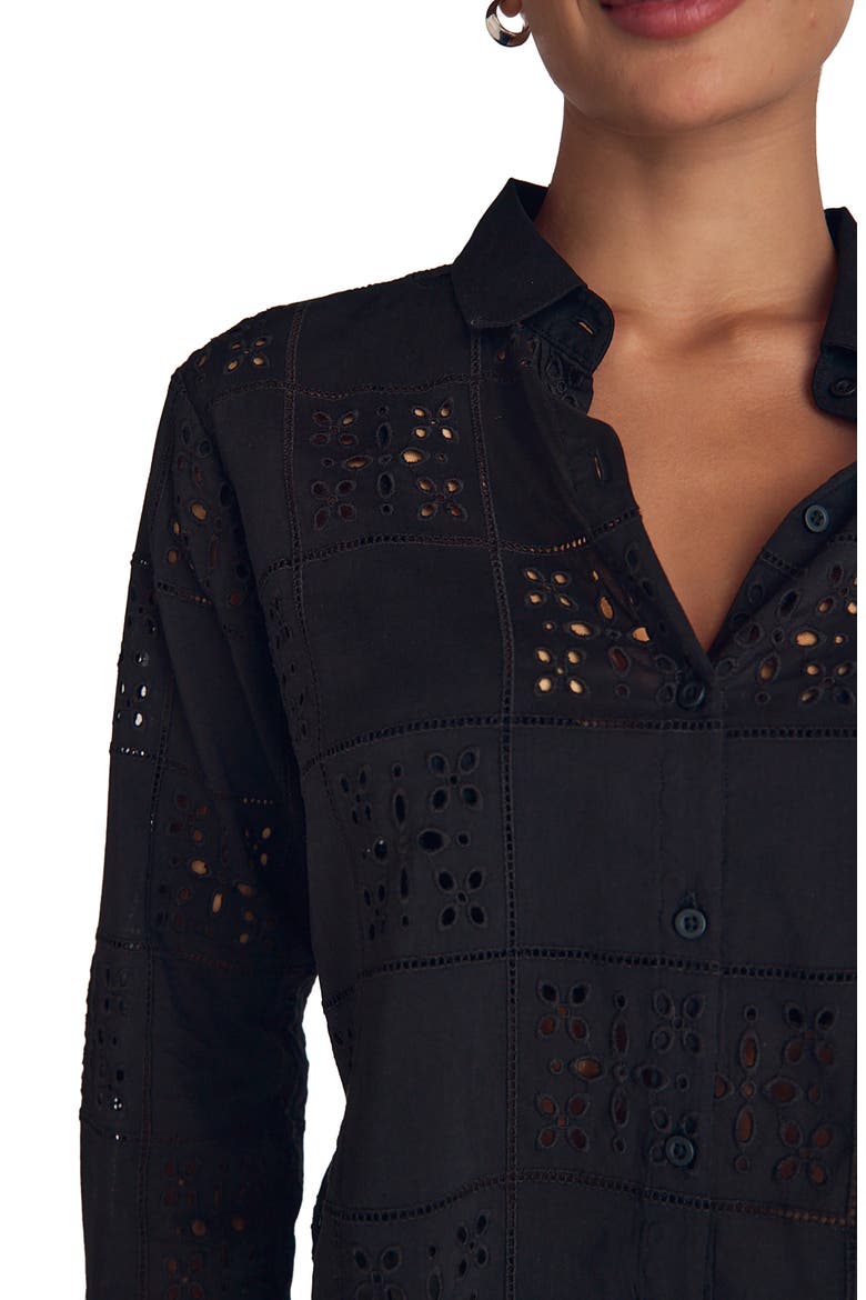 Embroidered Eyelet Button-Up Shirt, Alternate, color, BLACK