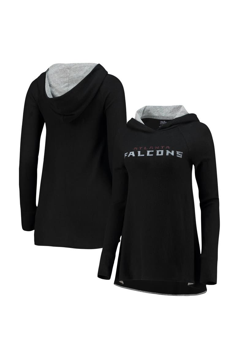 Women's Majestic Threads Black Atlanta Falcons Brushed Hacci 3/4-Sleeve Tri-Blend Raglan Pullover Hoodie, Main, color, Black