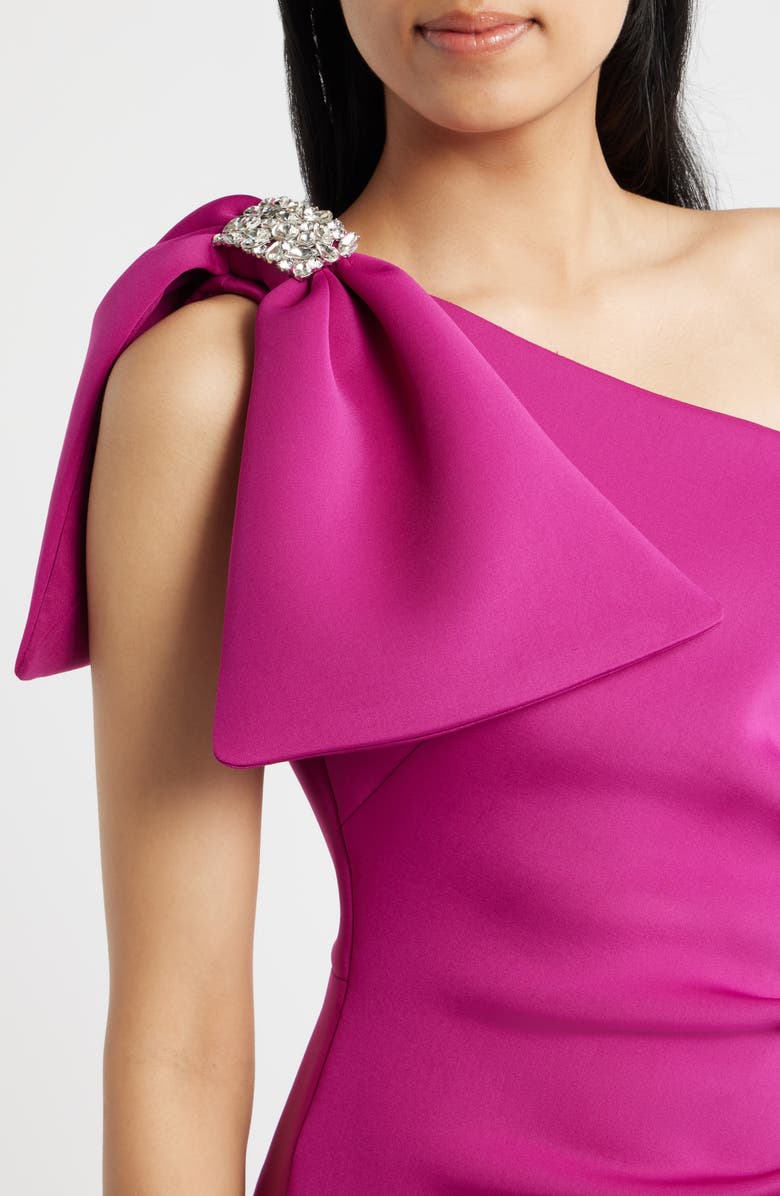 Eliza J Pleated One-Shoulder Sheath Dress, Alternate, color, Magenta