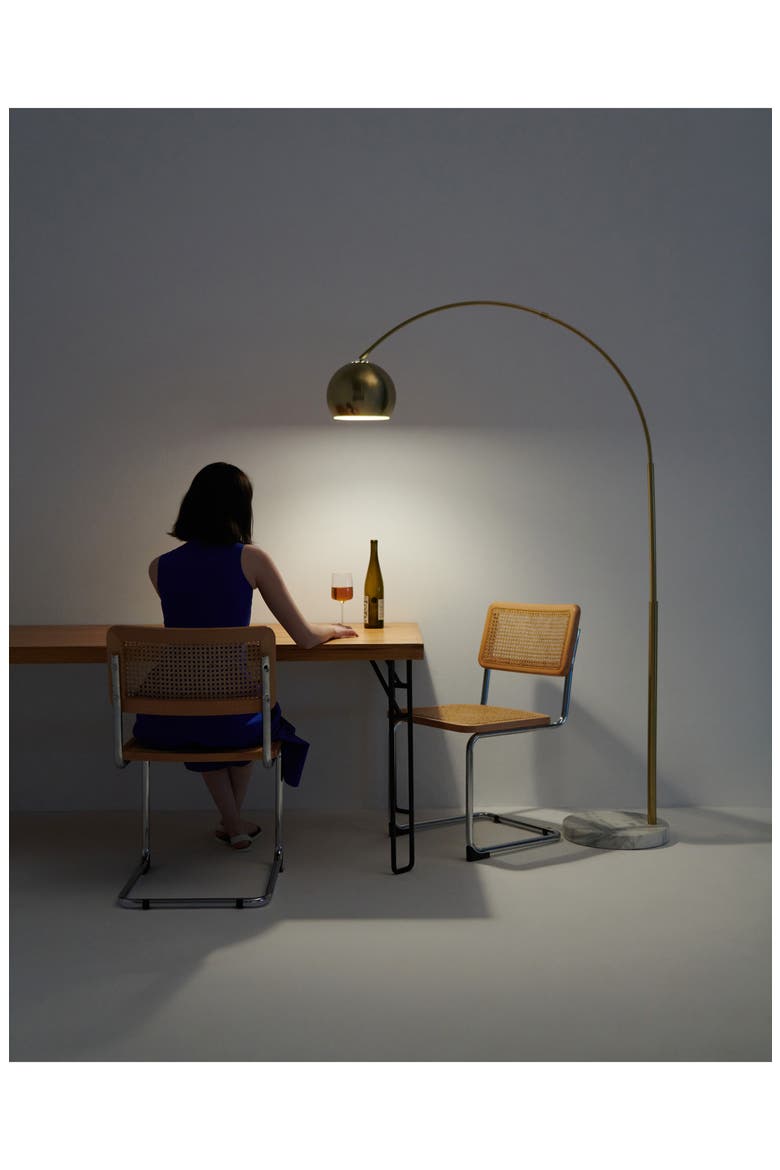 Olivia 75" Adjustable LED Floor Lamp with Metal Bowl Shade and Marble Base, Bulb Included, Alternate, color, BRASS