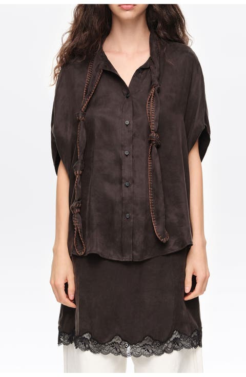 Knotted neckline cape shirt