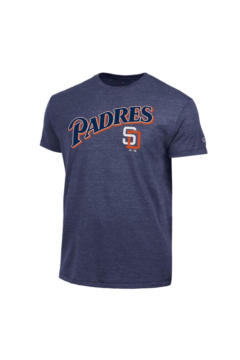 Men's Champion  Navy San Diego Padres Cooperstown Wordmark Lockup Tri-Blend T-Shirt, Alternate, color, Navy