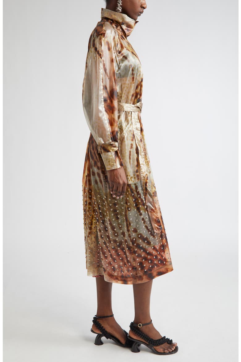 Risto Orchid Print Studded Sheer Trench Coat, Alternate, color, BROWN