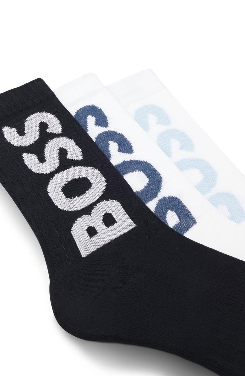 BOSS 3-Pack Logo Ribbed Crew Socks, Alternate, color, Open Miscellaneous