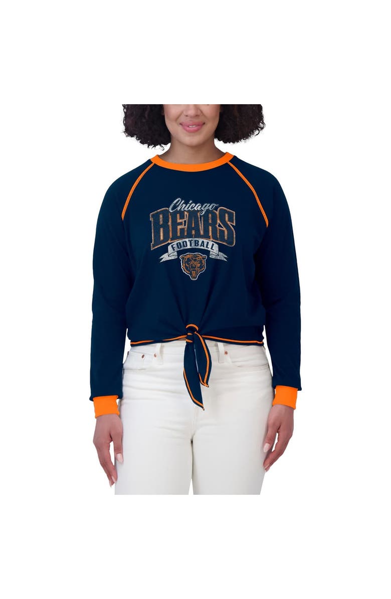 WEAR by Erin Andrews Women's WEAR by Erin Andrews Navy/Orange Chicago Bears Plus Size Tie-Front Long Sleeve Top, Alternate, color, 
