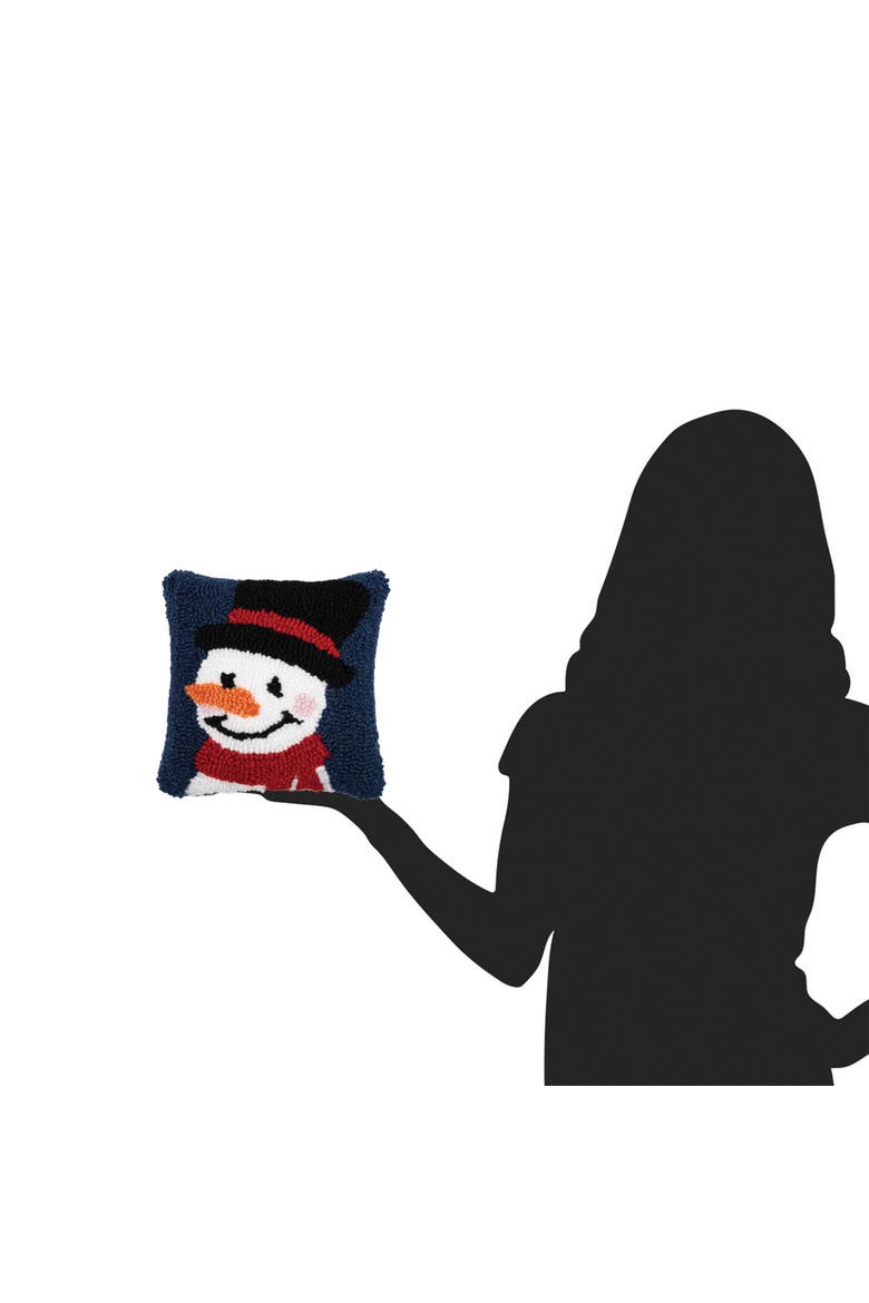 Christmas Snowman Wishes Mini Hooked Accent Pillow 8" x 8", Alternate, color, Blue